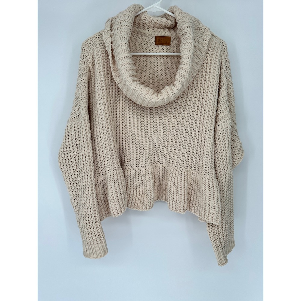 POLS Cream Chunky Knit Cowl Neck‎ Pullover Sweater S Festival Hippie